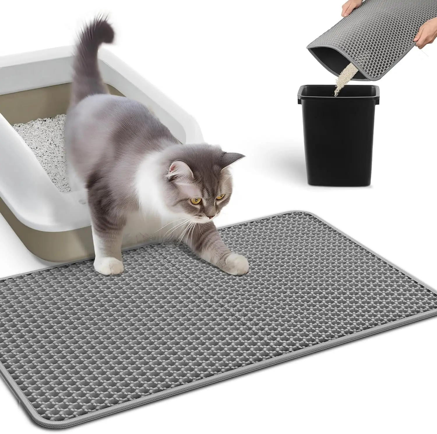 Cat Litter Mat Large - 24"x15" Litter Trapping Mat, Easy to Clean Litter Box Mat, Waterproof, Urine-Proof, Non-Slip Kitty Litter Mats for Floor