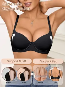 1/3pcs Women's Push-Up Jelly Everyday Bra with High Support Underwire , V-Neck Design, Unlined Casual Style, All Season Wear, Fitted Comfort