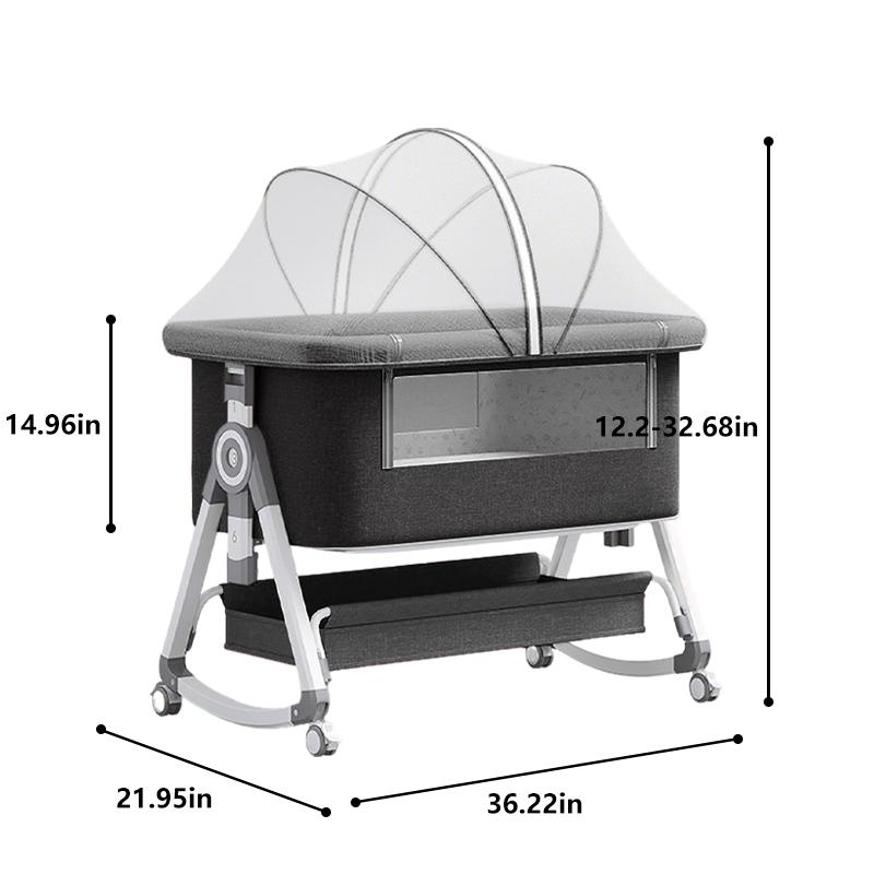 Virplik 4-in-1 Portable Baby Bassinet with Mosquito Net Rocking Function Storage Basket Adjustable Height Foldable Bedside Sleeper for Newborns with Wheels & Mattress Crib