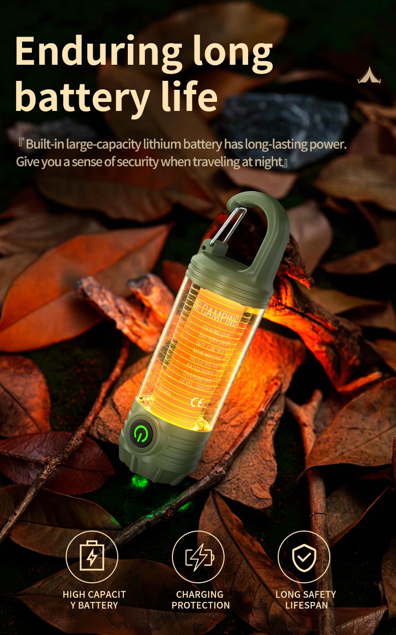 Portable LED Camping Light with Keychain & Hook, Multi-Color Mini Flashlight, Outdoor Atmosphere Lamp for Camping & Hiking