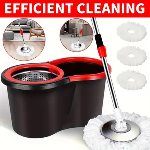 Efficient Cleaning 360° Rotating Mop and Bucket Set for Home Use with 3 Mop Heads for Floor Cleaning