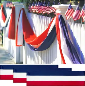 2x20 Ft Red White Blue Pleated Swag Bunting Banner 3 Pack, 4th of July Outdoor Decorations, Patriotic Hanging Flags for Independence Day, Memorial Day, Veterans Day, Labor Day, USA 250th Anniversary, Porch Fence Yard Garden Wall Decor