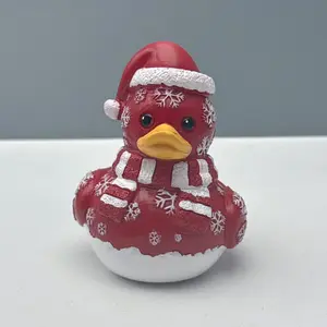 Whimsical Christmas Snowman Duck Statue, Resin Home Decor, Adorable Christmas Hat Duck for Tabletop Decoration