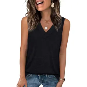 Women's Tank Top, Casual Loose Fit, Spring/Summer Style, V-neck Sleeveless Black T-shirt, Fashionable, Simple and Cute, Basic Business Attire, Fashion Women's Clothing Store, 2026 S