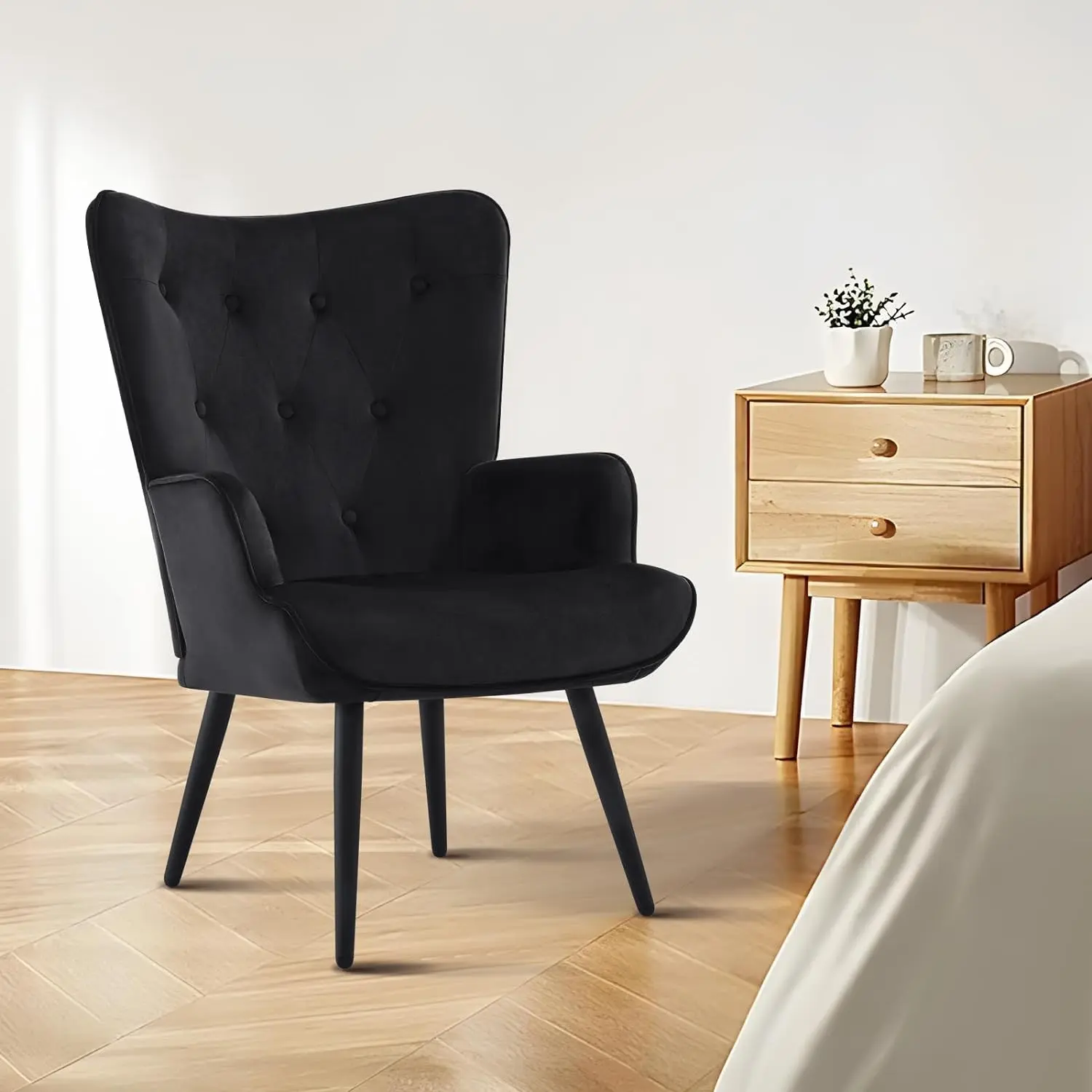 Velvet Accent Chair Mid Century Modern Living Room Chairs; Comfy Armchair Leisure Guest Wingback Chair for Office Vanity Bedroom Waiting Room