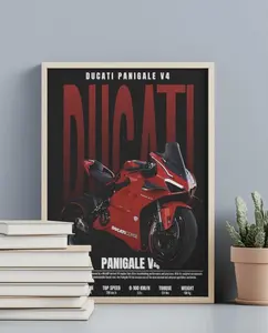 [Sale Off Up To 50%] Ducati Panigale V4 Motorcycle Art Print Bike poster, Biker Garage Wall Decor Black