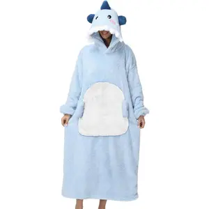 Adult Wearable Blanket Hoodie - Long Plush Fleece Pullover Sweatshirt with Cute  Hood