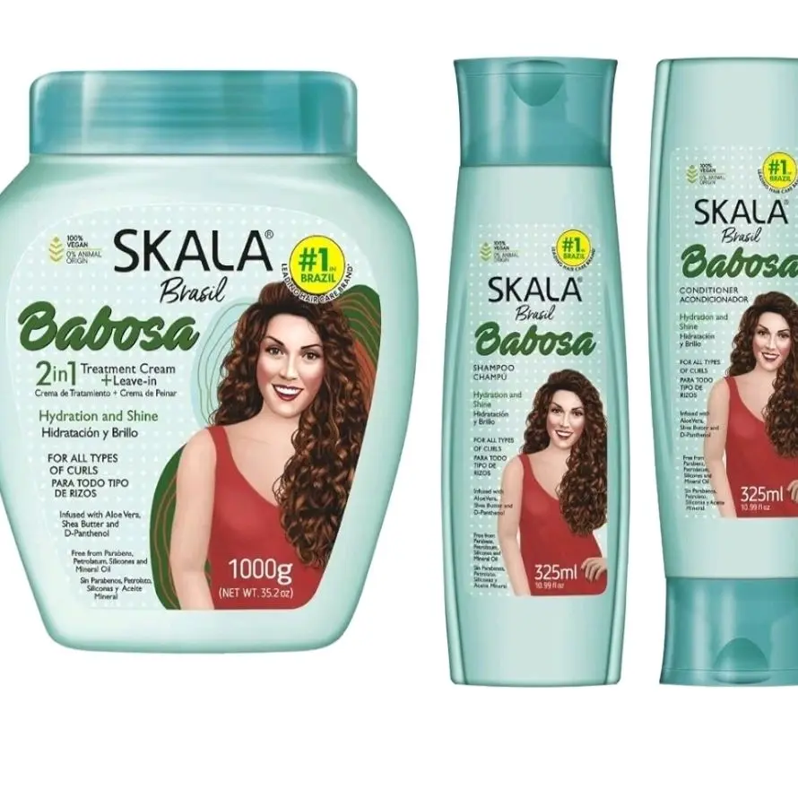 Skala Brasil Babosa Aloe Vera Hair Care Set 3 Pack 2-in-1 Treatment Cream 1000g Shampoo & Conditioner 325ml Each For All Curl Types Hydration Shine Vegan Cruelty-Free