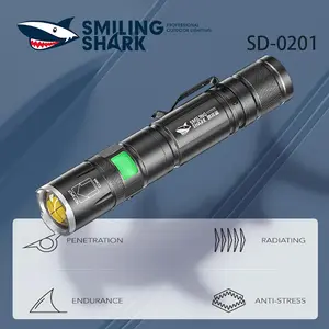 【SD-0201】SmilingShark Super Bright Torch Light Led P100 4000LM Protable Flashlight With Pen Clip Usb Rechargeable Zoomable Waterproof Outdoor Camping Hiking Adventure Lighting Pocket Torchlight