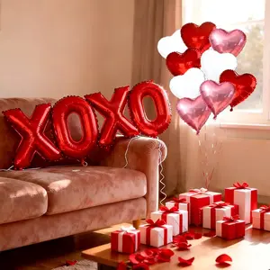 [Valentine's Day Party] 42pcs Valentine's Day Party Supplies Set | Including XOXO Foil Balloons, Red Heart-shaped Foil Balloons, Perfect for Confessing Love, Proposing, and Wedding Anniversaries, Use Without, Plastic Material