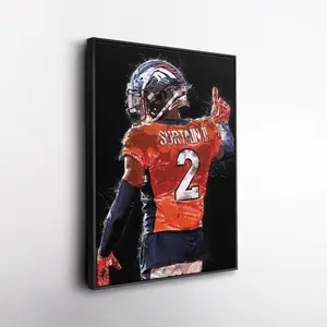 Patrick Surtain II Poster - Denver Broncos Football Wall Art, Fan Room or Office Decor, Watercolor Style Poster [UNFRAMED - PRINT ONLY]