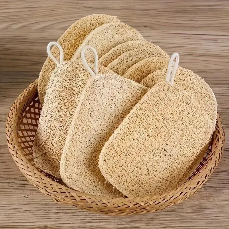 6Pcs Natural Loofah Exfoliating Sponges Set - Soft Gentle Bamboo Fiber Exfoliating Body Brush, Reusable Shower Bath Cleaning Pads for Daily Skin Care