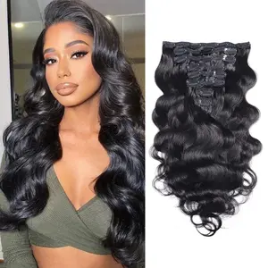 Clip In Hair Extensions Real Human Hair - 8Pcs With 20Clips  Body Wave Clip Ins Hair Extensions Unprocessed Grade 10A Brazilian Remy Hair Double Wefts Thick and Soft