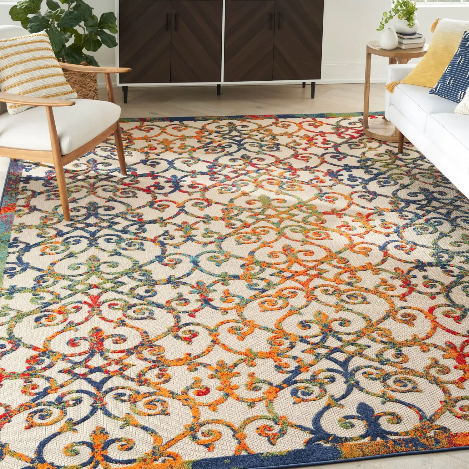 Nourison Aloha Contemporary Scroll Outdoor Rug, Modern Rug, Decorative Rug