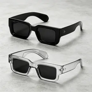 Retro Square Sunglasses (2-Pack) – Black & Clear Frames, UV400 Protection, Stylish Design, Ideal for Summer Beaches, Travel, and Streetwear