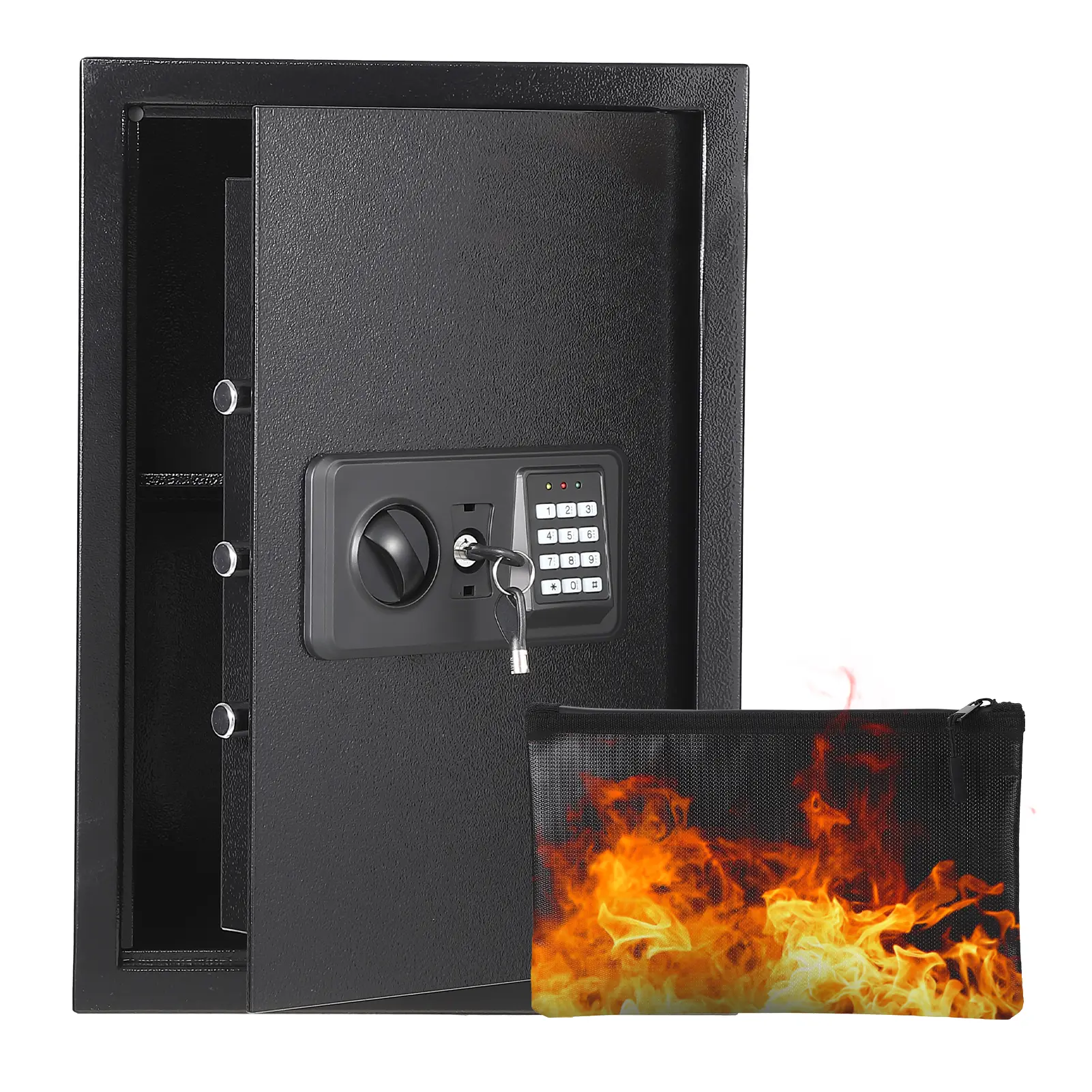 Digital Keypad Safe Box for Home with Fireproof Bag, Steel Security Safe with Spare Keys, Wall Mountable Money Safe for Cash Jewelry Documents