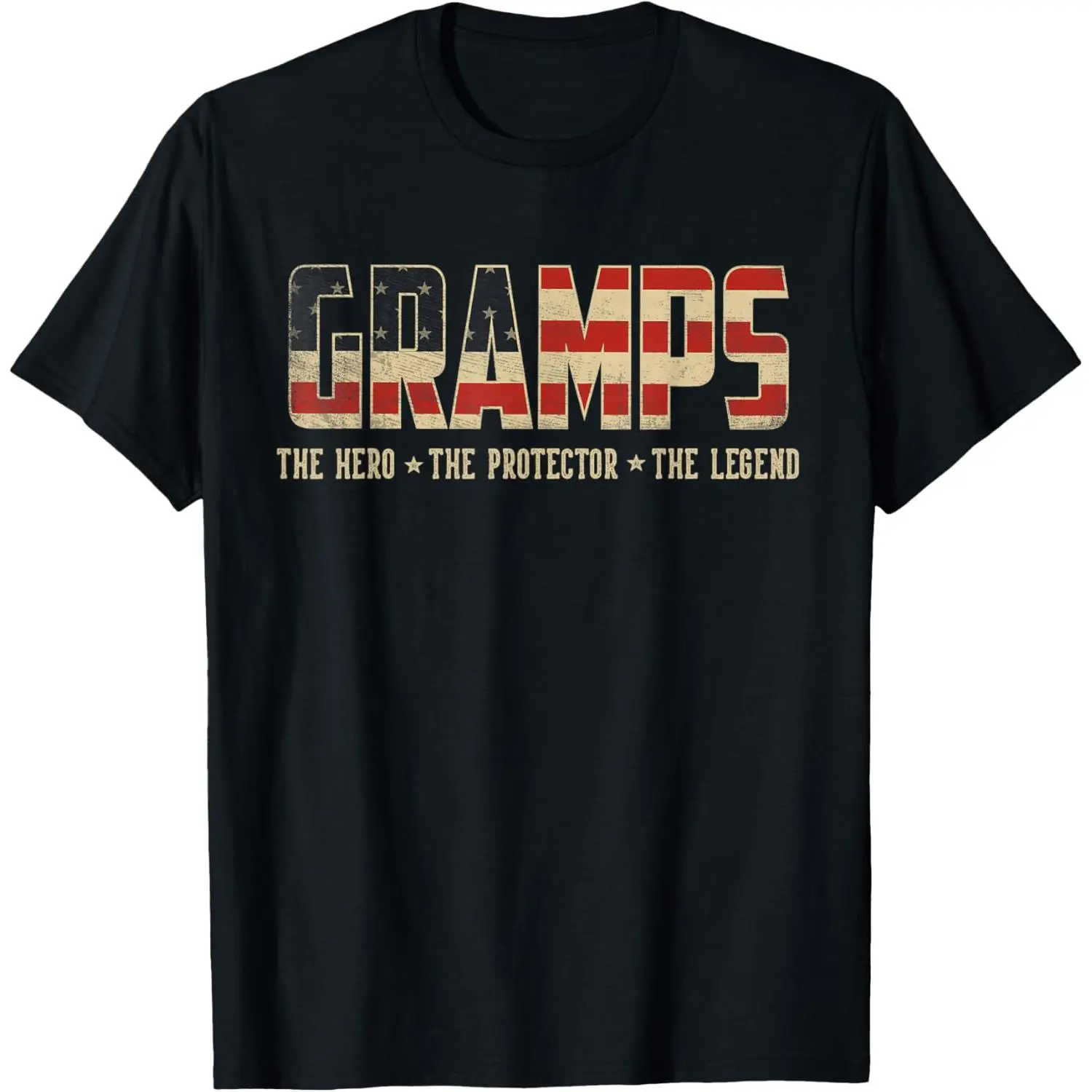 Gramps Protector Hero Legend USA Flag Gramps Father's Day T-Shirt Pure Cotton Graphic Tees Menswear Top: Gifts for Men & Women