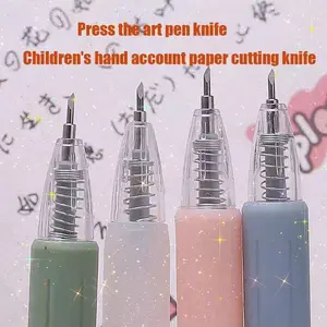 Creative Simple Morandi Push-Button Craft Knife, High-Aesthetic Student Hand Account Paper Cutter, Cartoon Engraving Pen, Writing Tool