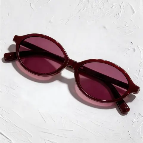 Women's Wine Oval Frame Sunglasses, French Vintage Style, Perfect for Daily Outing and Dates, Fashionable and Stylish Accessories, Classic Oval Sunglasses, Trendy Vintage Sunglasses, Fashion Shades