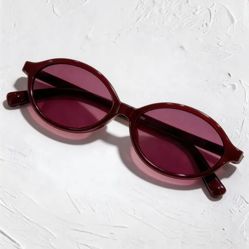 Women's Wine Oval Frame Sunglasses, French Vintage Style, Perfect for Daily Outing and Dates, Fashionable and Stylish Accessories, Classic Oval Sunglasses, Trendy Vintage Sunglasses, Fashion Shades