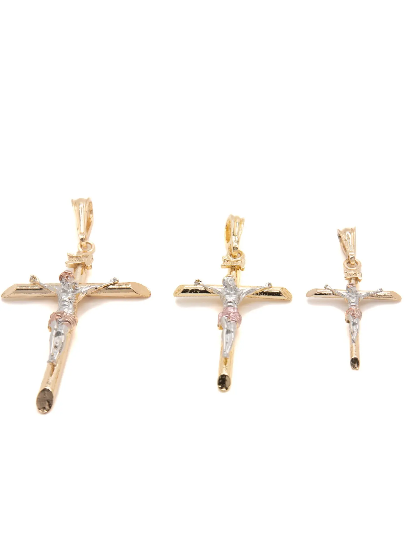 Tri-Color Gold-Plated Christ on the Cross Pendant Available in Three Sizes