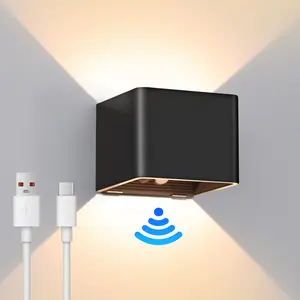 Rechargeable Wall Light with Motion Sensor Indoor LED Wireless Wall Lamp with Switch, 5W Wireless Wall Light USB Rechargeable Stair Light Battery, for Bedroom Living Room Hallway