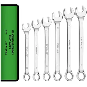 SWANLAKE GARDEN TOOLS 6-Piece All-Purpose Combination Wrench Set, Metric & Standard 23mm to 32mm, Heat Treated CR-V, 12-Point Box End Big Wrench Set, Master Long Mechanic Tool Set with Rolling Pouch