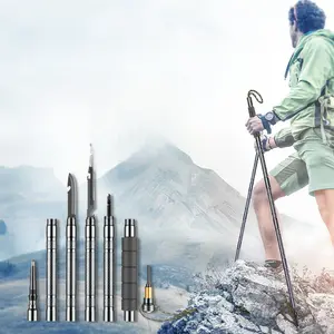 Folding Trekking Pole Multi-Functional Outdoor Hiking Self-Defense Stick Mountain Camping Gear Set Cane Screwdriver