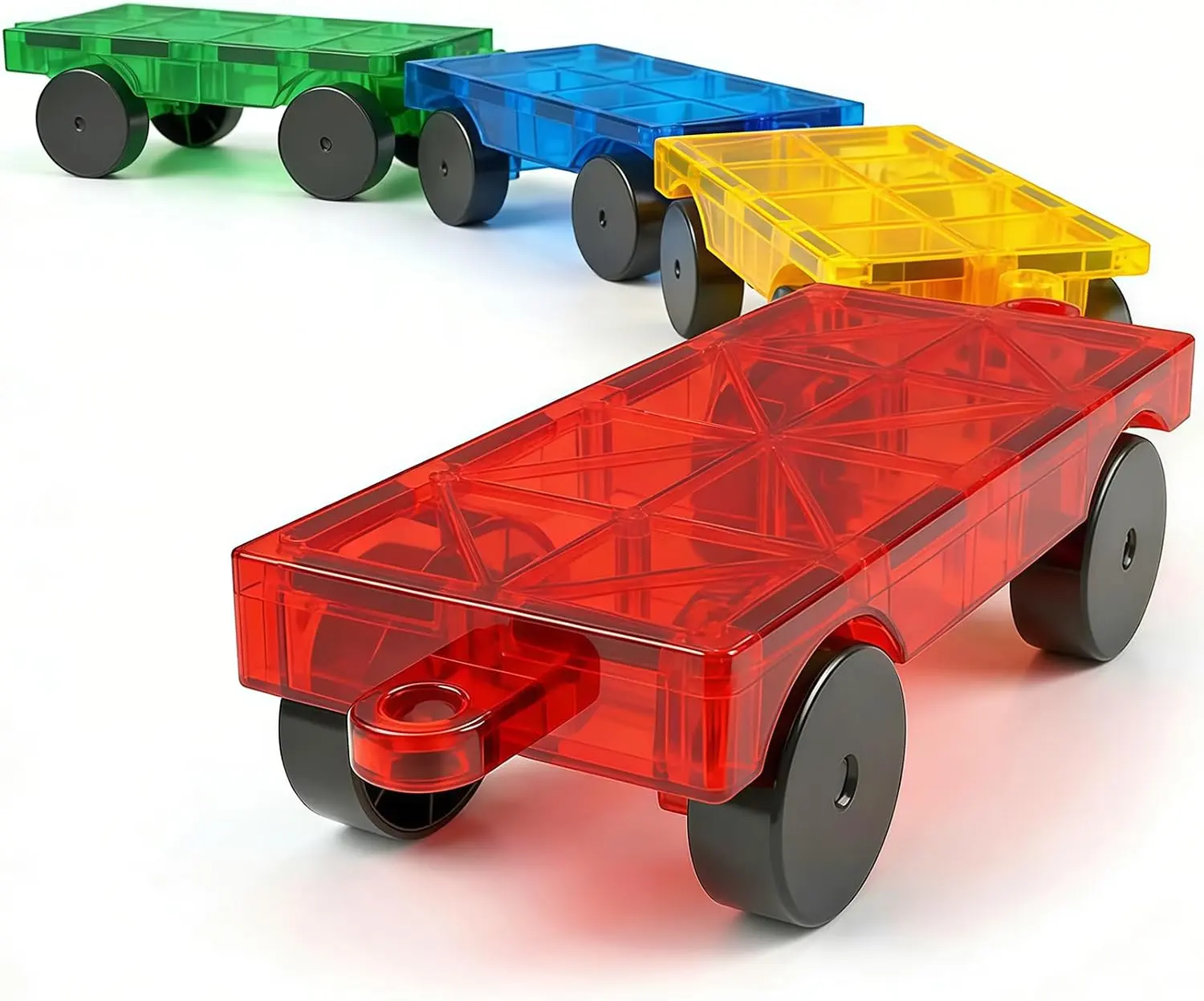 Magnetic Tiles Cars Construction Set - 4 PCS Magnetic Tiles Magnet Bricks Truck Sensory Toys, Educational Magnet Cars Set Building Blocks for 3 4 5 6 7 8+ Year Old Girls Boys