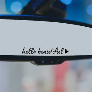 "Hello Beautiful" Car Mirror Decal: Affirmation Sticker for Women - Fantasy Theme, Glass Surface, Self-Adhesive, One-Time Use, Gloss Vinyl Decal, car mirror sticker