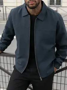 Men's Lightweight Casual Jacket, Zipper Closure & Windproof Cuff Design, Business Collar Outerwear, Polyester Fabric, Spring & Fall