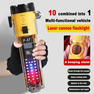 10-in-1 multifunctional safety hammer and window breaker, portable high-intensity LED long-range flashlight, USB rechargeable car emergency flashlight with seatbelt cutter and window breaker, a roadside safety and rescue tool.