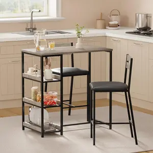 3-Piece Dining Table Set with Storage Shelves – Compact Wood & Iron Kitchen Table, 2 PU Upholstered Chairs – Space-Saving for Apartments & Breakfast Nooks, Easy Assembly,