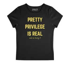 Pretty privilege Baby Tee Viral Women's Retro Y2K Aesthetic Crop Top 100% Cotton Fitted Tee