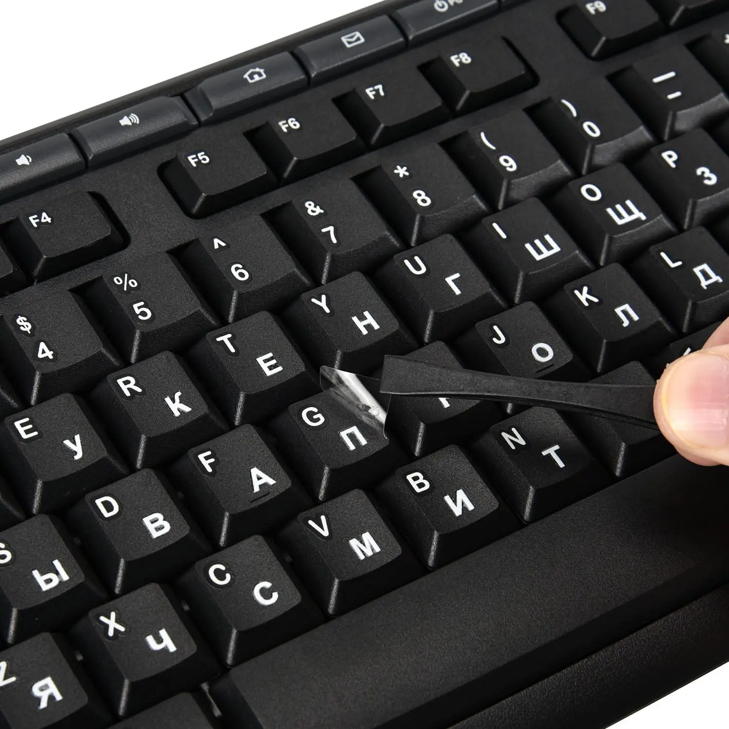 2PCS Russian Cyrillic Keyboard Replacement Stickers with Tweezer Included, Peel-Off Alphabet Stickers for Laptops, PCs, Desktop Keyboards (Party Gift for Tech Enthusiasts)