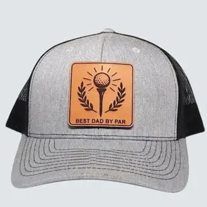 Best Dad by Par Golf Hat, Dad Trucker Cap, Golfing Gift for Husband, Father's Day Leather Patch, Funny Sports Dad Accessory, Outdoor Golf Cap
