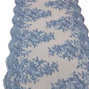 Lace Table Runner - Elegant Floral Design in Light Blue for Formal Dining and Special Occasions