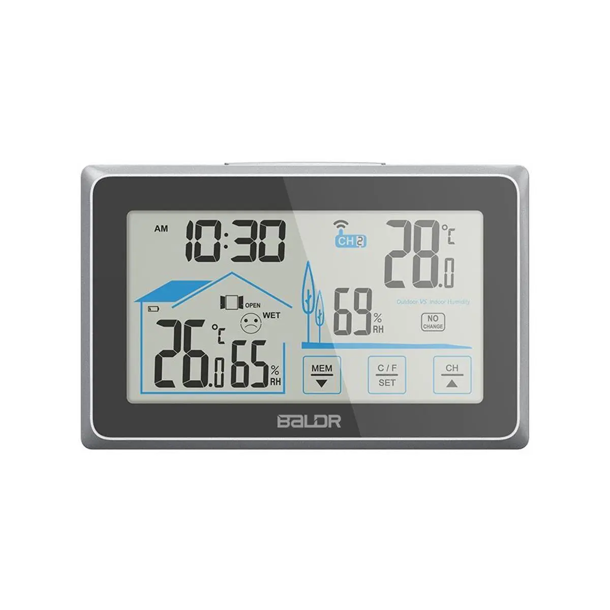 Baldr WS0340BL1 Black Touch Screen LCD Weather Station for Weather Monitoring, Indoor/Outdoor, 3 x AAA Batteries, Wireless Transmitter with 100m Sync Range, -40°C to +60°C Range, Saves Max/Min Values, 0.65 lbs, Precise Temperature Information, Wireless Si