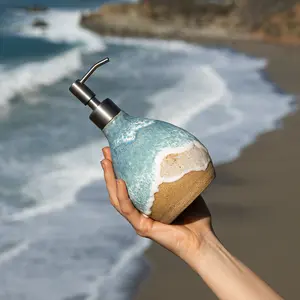Ocean Shoreline Soap Dispenser - Handmade Ceramic Soap Pump