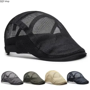 2026 Summer Trend Unisex Open-Knit Cotton Mesh Beret, Breathable Flat Top Duckbill Cap, British Retro Plain Casual Sun Hat, Lightweight Stylish Fashion Headwear for Daily Outdoor Leisure All Season Wear
