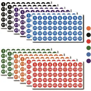 12 Sheets 600 Piece Vinyl Number Stickers - 1 to 50 Consecutive Number Labels, 1 Inch Self-Adhesive Waterproof Inventory Stickers for Storage Classification (6 Colors)