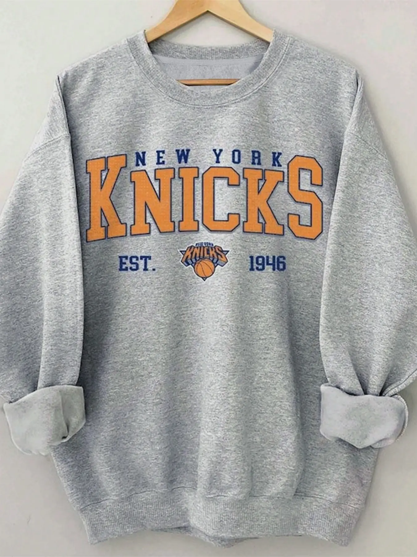 Women's Basketball New York Team Print Long Sleeve Sweatshirt, Casual Wear Loose-Fitting Round Neck Pullover for Spring & Fall Womenswear