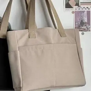 Canvas Duty Grocery Bag Shopping Tote Moving Bag Laundry Bag with Multiple Pockets for Easy Organization