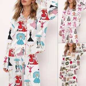 SHESHOW - Christmas Pajama Set For Women Print Comfy Satin Sleepwear & Loungewear Pjs Printing Silky Top & Bottoms
