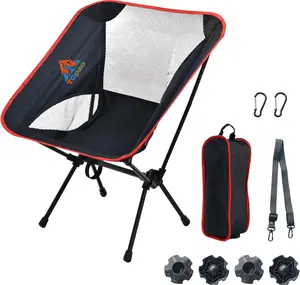 TGpao Lightweight Backpacking Folding Chair with Carry Bag,Stable and Sturdy Camping Chairs with Back Support, Fishing, Hiking and Beach Activities (Low backrest, Black and red, S)