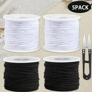 4 Rolls of Elastic Bracelet Cord 1mm x 50m Rubber Beading Thread with Scissors for DIY Jewelry Necklaces & Crafts Black & White Bracelet String Adjustable Clasp Beaded Tassel Charms tiktokshopspringglowup