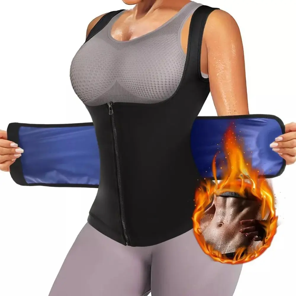 Women's Elegant Thermal Compression Tank Top Waist Trainer with Zipper - Adjustable Waist Trimmer Belt, Smooth Minimalist Shapewear for Workouts