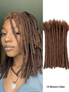 Dreadlock Extensions Human Hair 0.6cm Width 30 Strands Brown color Dreadlock Extensions Full Handmade Permanent Human Hair Can Be Dyed Bleached Curled for Women Men