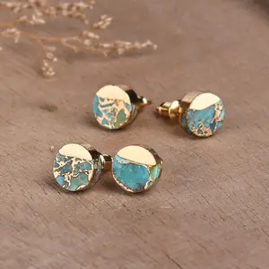 Blue Turquoise Stud Earrings Gold Plated, Dainty Turquoise Earrings, Blue Stone Earrings, Turquoise Post Earrings Women Stud Earrings Holiday Gifts