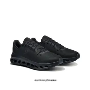 All-Black Lightweight Cushioned Casual Shoes, Engineered Mesh Upper, Hollow Pod Cushioning Midsole